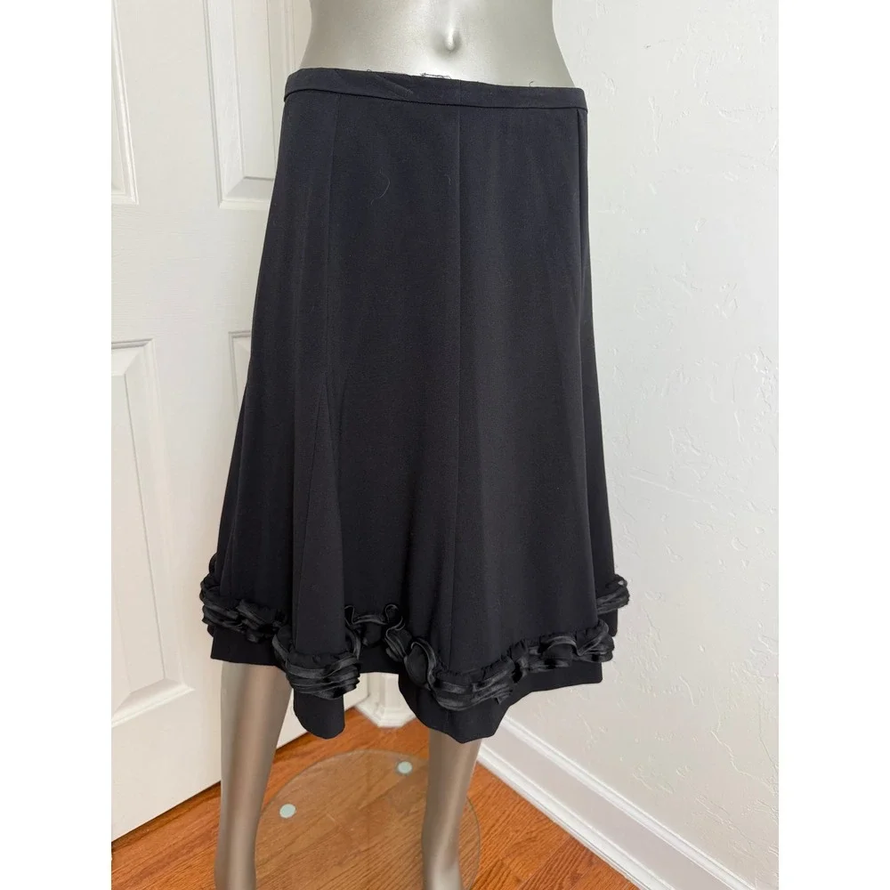 Sunny Taylor Black Flare Skirt Size‎ 4 Satin Ruffle Hem Midi